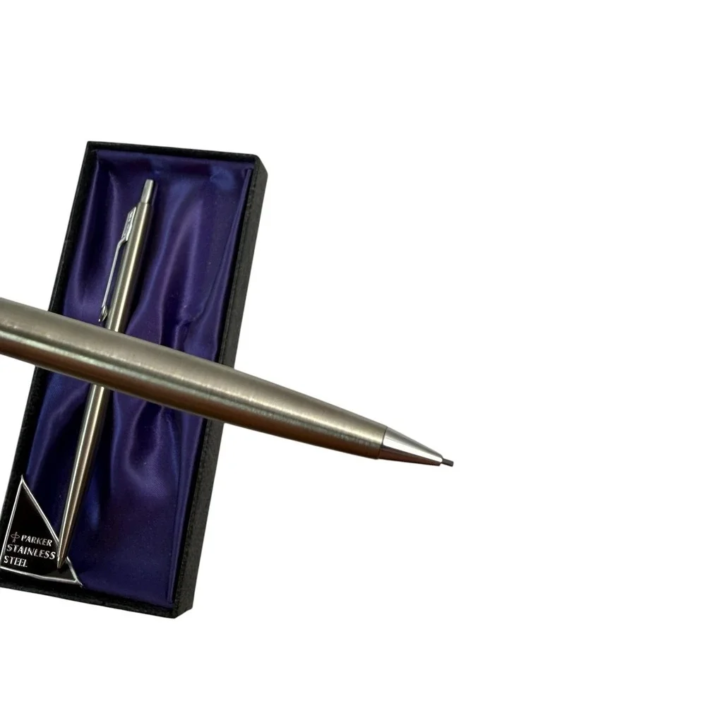 Vintage Parker Stainless Steel Pen Pencil Set In Box Ballpoint Mechanical USA